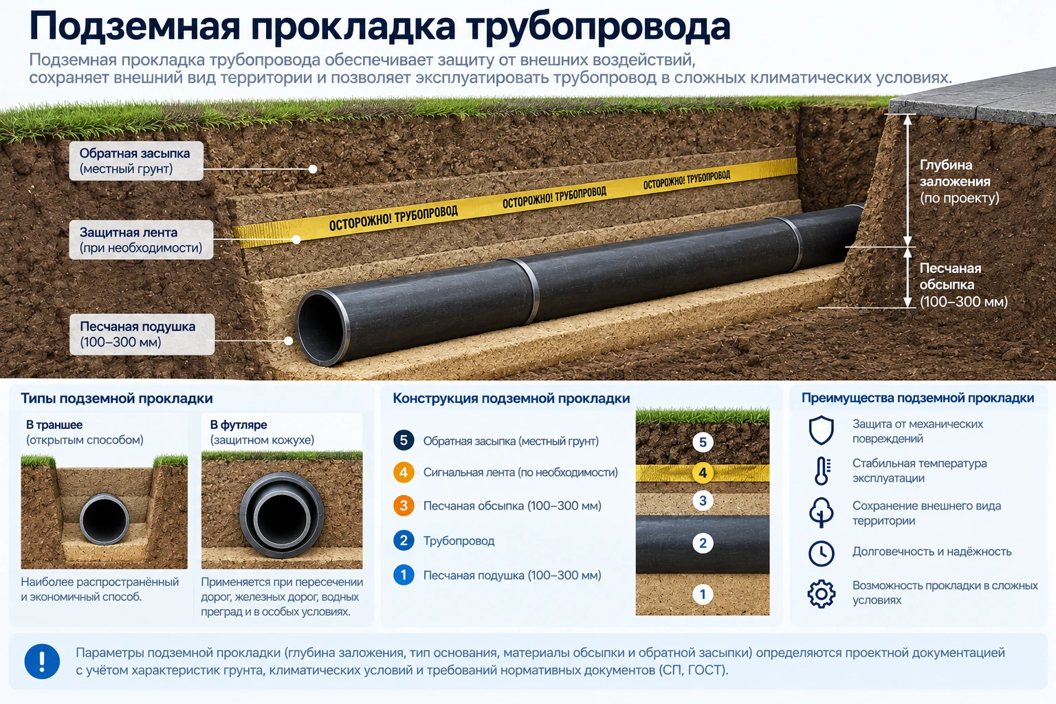 Подземная прокладка трубопровода